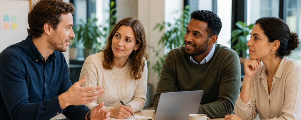 Samenwerkende mensen in overleg